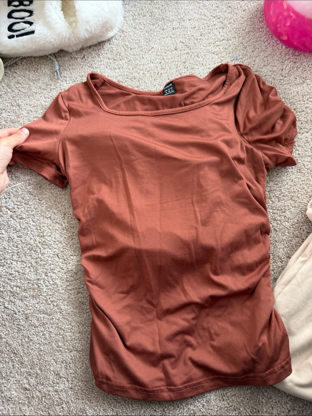 Women's Short Sleeve Scoop Neck Top - Rust